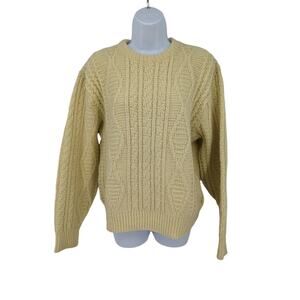Vintage TownCraft Plus Fisherman Cable Knit Yellow Sweater Size Medium